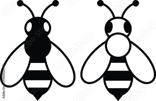 A black and white illustration of two bees