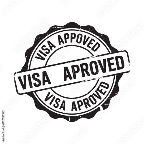 Black stamp displaying the text visa approved in a circular design