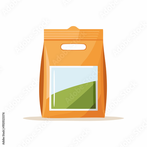 Bright orange bag with a large green rectangular label, perfect for packaging goods