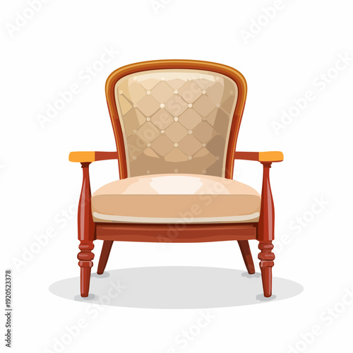 Elegant Tufted Armchair with Wooden Frame and Upholstered Seat and Back