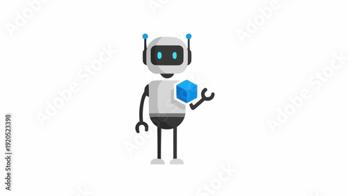 Robot Holding Blue Hexagon Shape.