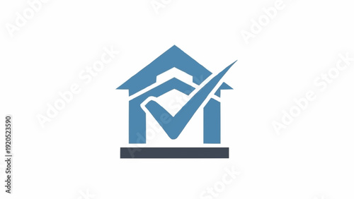 Blue house with check mark logo.