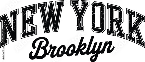 Vintage New York Brooklyn Typography Design with Distressed Varsity Lettering and Script for Streetwear Apparel and NYC Souvenir Branding