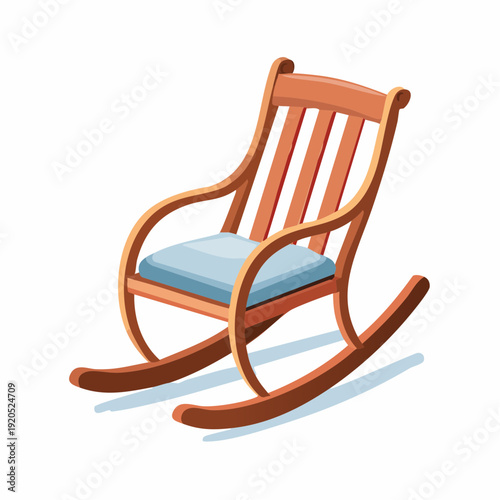 A wooden rocking chair with a light blue cushion, perfect for relaxation