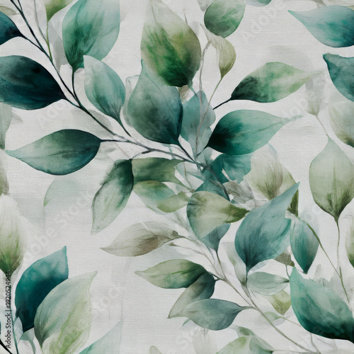 Elegant Watercolor Leaves Pattern in Rich Shades of Green and Teal