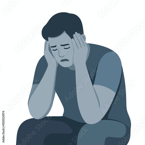 Minimal vector illustration symbolizing emotional exhaustion, mental fatigue and burnout concept. Isolated on white background.