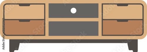 Modern wooden TV stand illustration with drawers in flat minimalist style for interior design projects