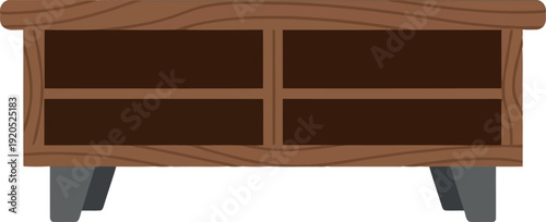 Modern wooden TV stand with open shelves, minimalist brown entertainment furniture illustration
