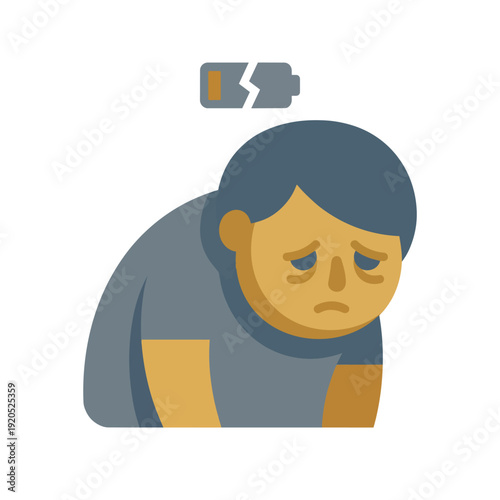 Minimal vector illustration symbolizing emotional exhaustion, mental fatigue and burnout concept. Isolated on white background.