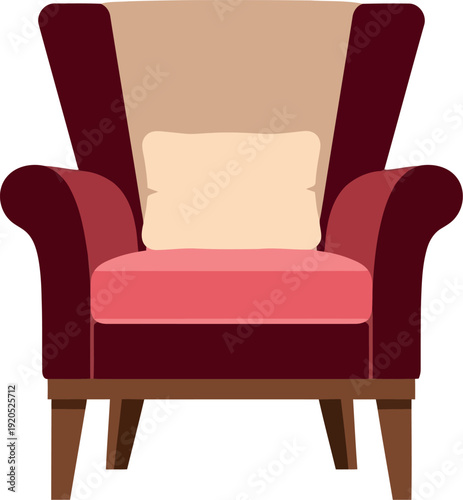 Modern armchair illustration with cushion, isolated vector for interior design and furniture decor projects
