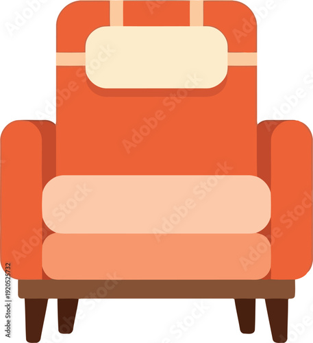 Modern orange armchair illustration with cushion, flat design for interior decor and furniture concepts
