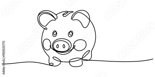 Continuous line drawing of a cute piggy bank symbolising savings and financial planning Vector, illustration