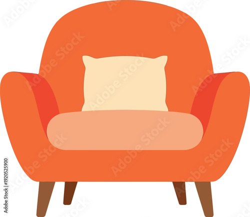 Modern orange armchair with cushion isolated on white background, flat vector illustration for interior design