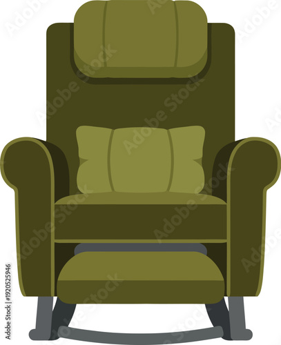 Green armchair illustration with cushion and headrest in modern flat style for interior design projects