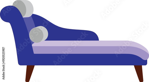 Modern blue chaise lounge vector illustration with pillows for interior design and home decor projects