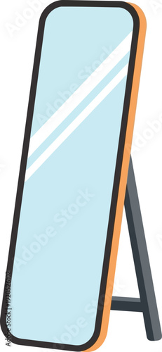 Modern full length standing mirror with wooden frame isolated on white background vector illustration