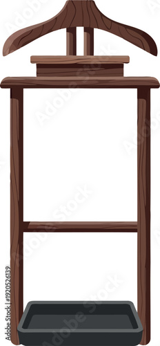 Classic wooden valet stand with hanger and tray for bedroom or dressing room organization