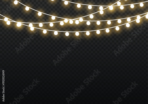 Warm string lights on a dark background