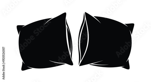 Two dark pillows displayed against a bright background silhouette