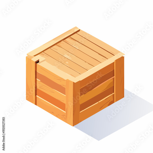 Classic wooden crate graphic in isometric view, representing robust packaging and dependable logistics operations