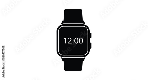 A black smartwatch displaying twelve o clock a striking silhouette