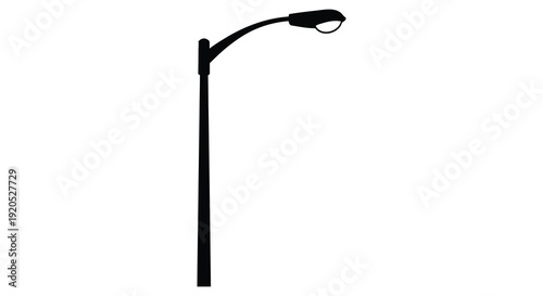 A stark black silhouette of a curved street lamp post against a plain white background silhouette high quality professional