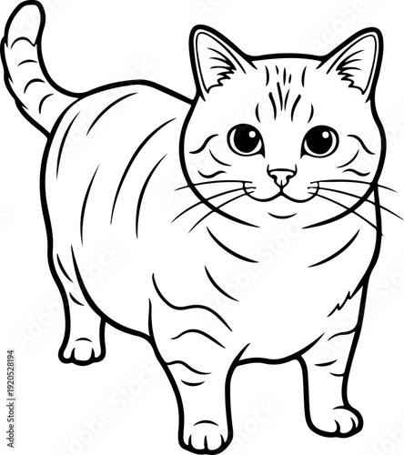 Illustration of a chubby cat with a happy facial expression
