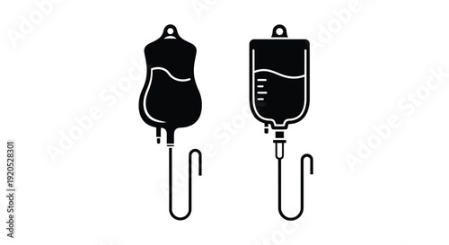 Two medical iv drip bags shown in a stark black silhouette