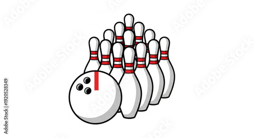 Bowling ball and pins ready for game.