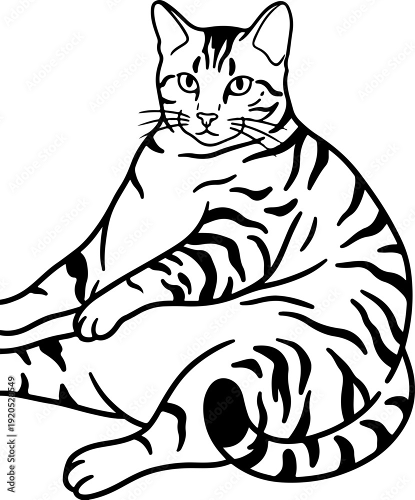 Fototapeta premium Illustration of a chubby cat on a sitting position