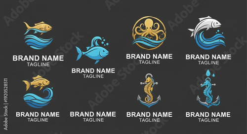 Collection of Marine Life and Nautical Themed Logos.