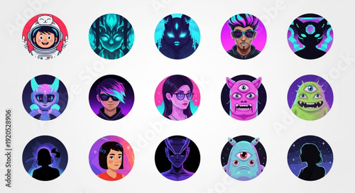 Collection of diverse cartoon avatars and character icons.