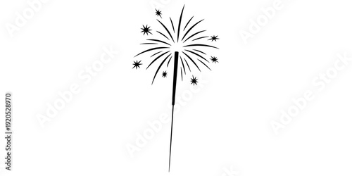 Simple hand drawn black and white sparkler firework icon isolated on white background Vector, illustration