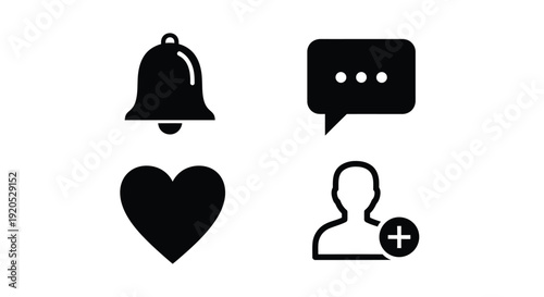 Notification icons featuring a bell heart and user a silhouette