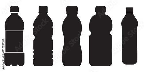 Plastic Water Bottle Icon Set – PET Bottle, Container, Vector Collection with Editable Stroke for Packaging and 
Product Design