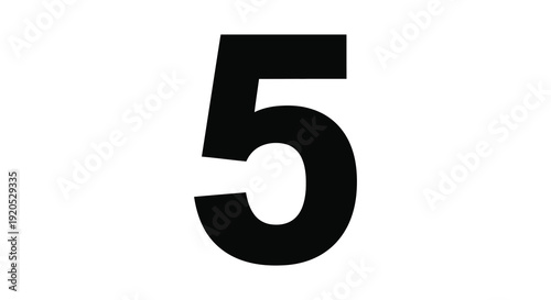 A stark bold number five is prominently displayed against a plain white background creating a strong silhouette high quality