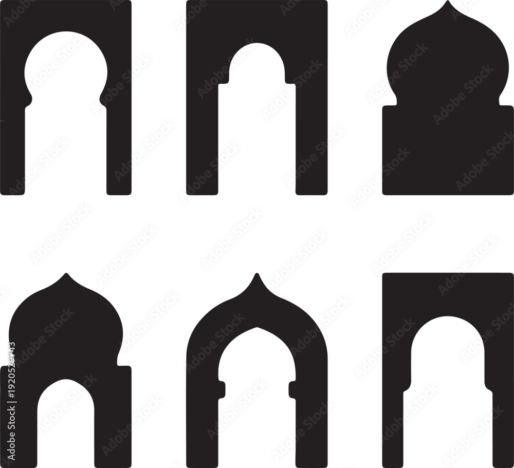 Fototapeta premium Islamic Arch Silhouettes and Arabic Window Frame Set