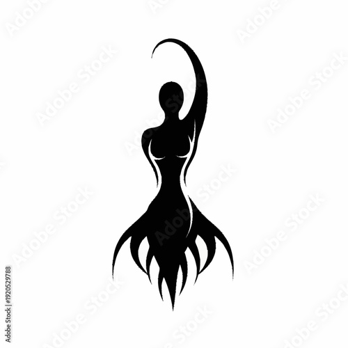 Elegant Silhouette of a Dancing Woman in a Flowing Dress.