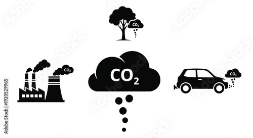 Environmental pollution sources emitting carbon dioxide a stark silhouette