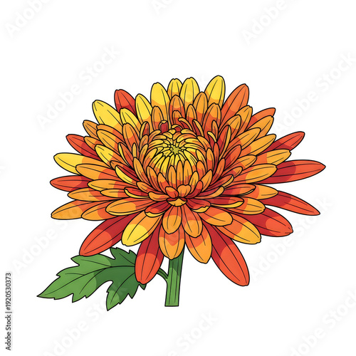 Wallpaper Mural A beautifully illustrated vibrant orange and yellow flower with green leaves Torontodigital.ca