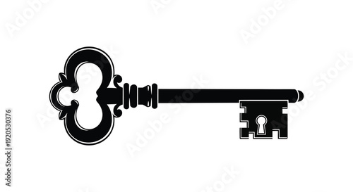 A striking black silhouette of an antique key with ornate detailing evoking mystery and access silhouette high quality professional