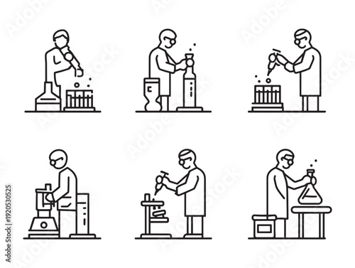 Laboratory workers in various scientific research and experimentation settings