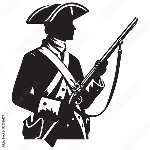 Colonial Soldier Upper Body with Musket - Revolutionary War Military Silhouette Vector Art