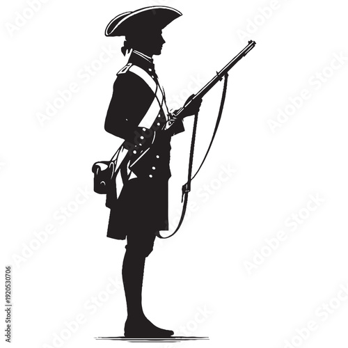 Colonial Soldier Full Body Silhouette with Musket - Revolutionary War Patriot Military Vector
