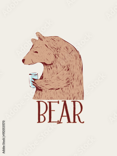 Cute adorable bear kawai hand drawn retro vintage character vector illustration. Funny bear for kids isolated on background.