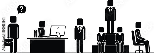 Business recruitment and job interview process silhouette showing candidate selection hiring and promotion concept illustration