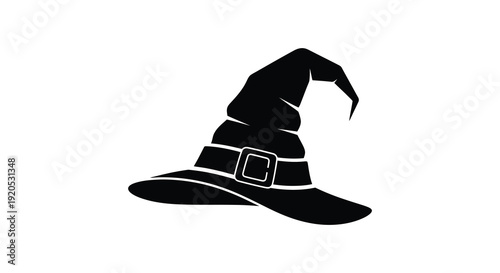 A striking black witch s hat is prominently displayed against a white background a bold silhouette high quality professional detailed