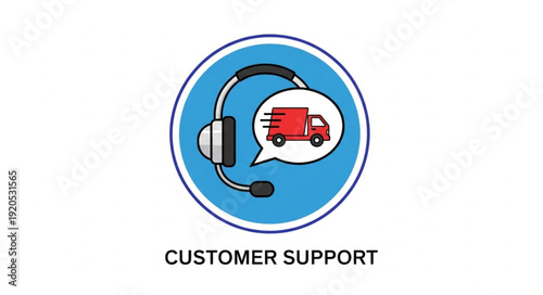 Customer support icon with headset and delivery truck.