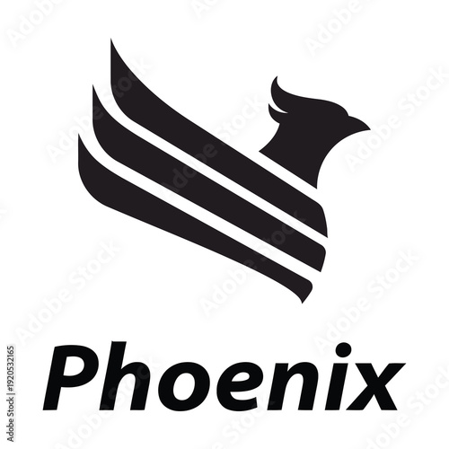 Phoenix bird logo with wings and text on white background icon