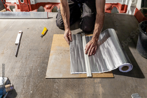Wallpaper Mural DIY Camper Jumper van conversion. cutting of aluminium butyl mats. Self-Adhesive Noise Insulation Mat for the transporter, inside motorhome. Car, foam insulation effect,sound absorption. Noise Protect Torontodigital.ca